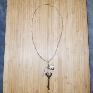 Gold necklace with locket key charms